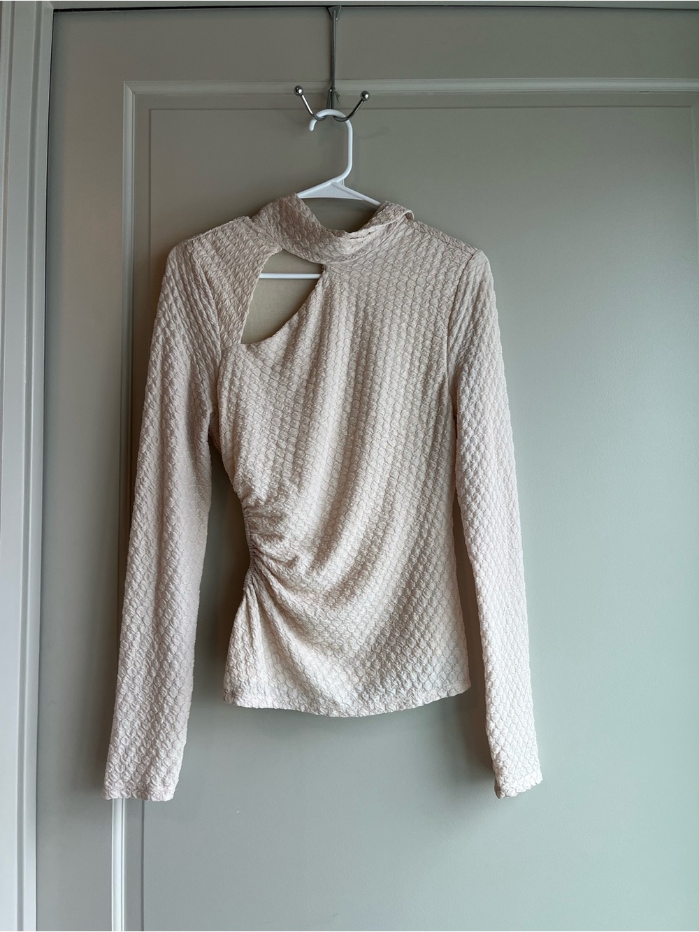 Astr Cream Textured Long Sleeve Top with Asymmetrical Cutout